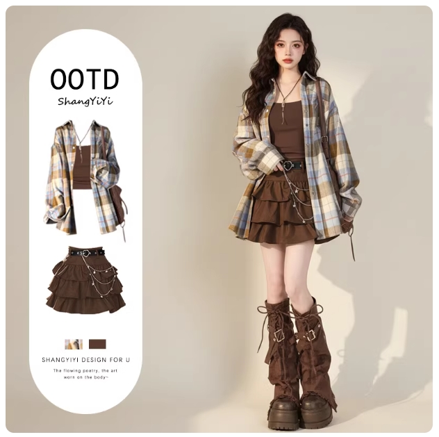 大码春秋西藏旅游套装女美拉德夹克复古外套显瘦吊带连衣裙两件套